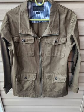 Craft And Flow Olive Green Utility Cotton Zip Up Jacket Small military Green